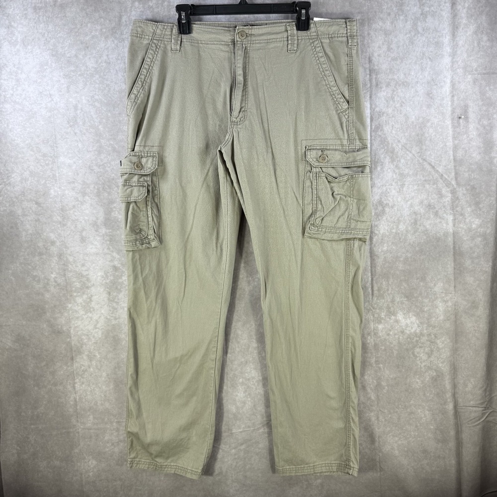Lee Chino Cargo Pants Mens 38x34 Gray Twill‎ Cotton Stretch Relaxed Straight Leg